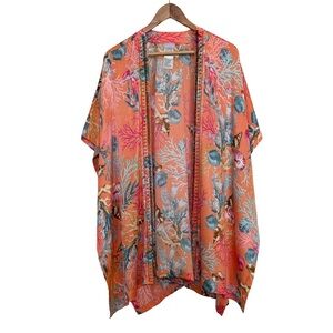 Chico's Vibrant Orange Kimono with Sea Life Print